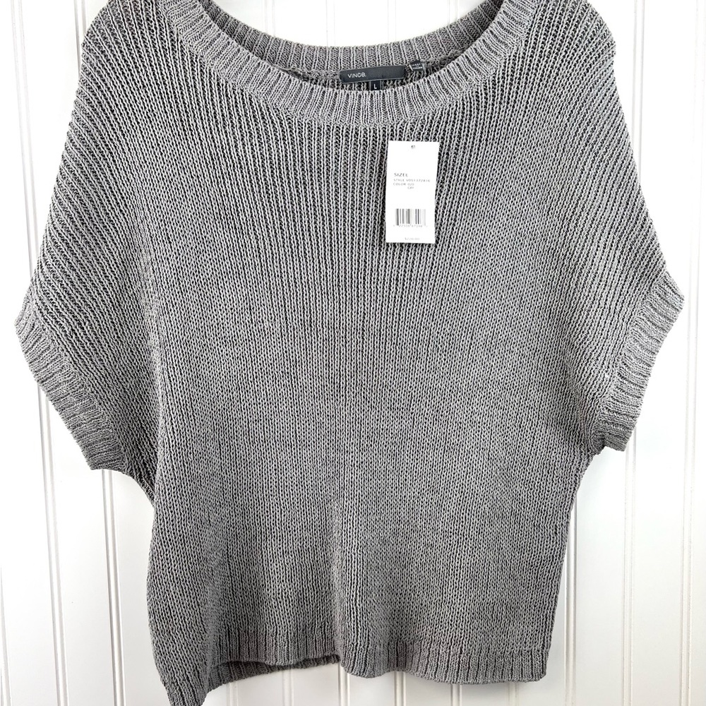 Vince NWT Open Knit Grey Sweater Top - Short Batwing Sleeve - Size L Large